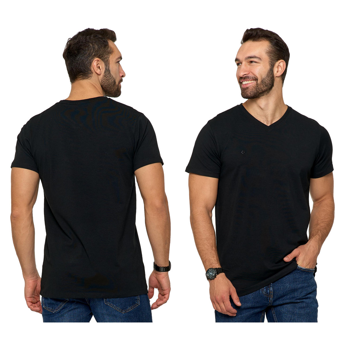 Czarna Koszulka Męska T-shirt Serek Slim Fit r. XXL