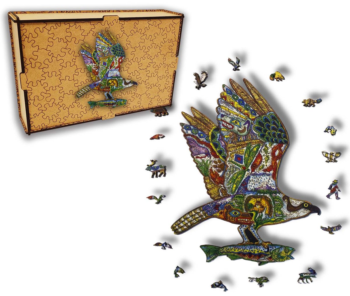 Puzzle Drewniane dla dzieci i dorosłych Rybołów Osprey w pudełku drewnianym