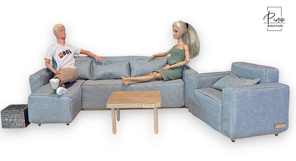 Narożnik Compact MODERN tapicerowany Kanapa z poduszkami- mebelki dla lalek 1347