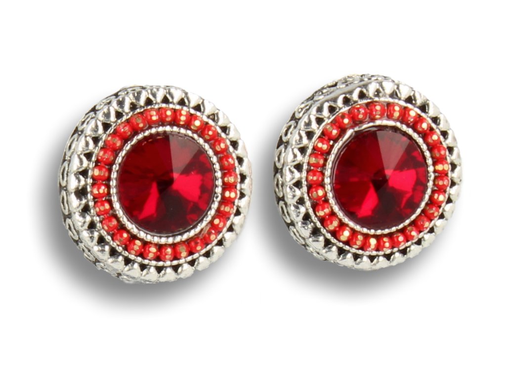 KLIPSY DO USZU SREBRNE OKRĄGŁE Z CZERWONYM KRYSZTAŁKIEM