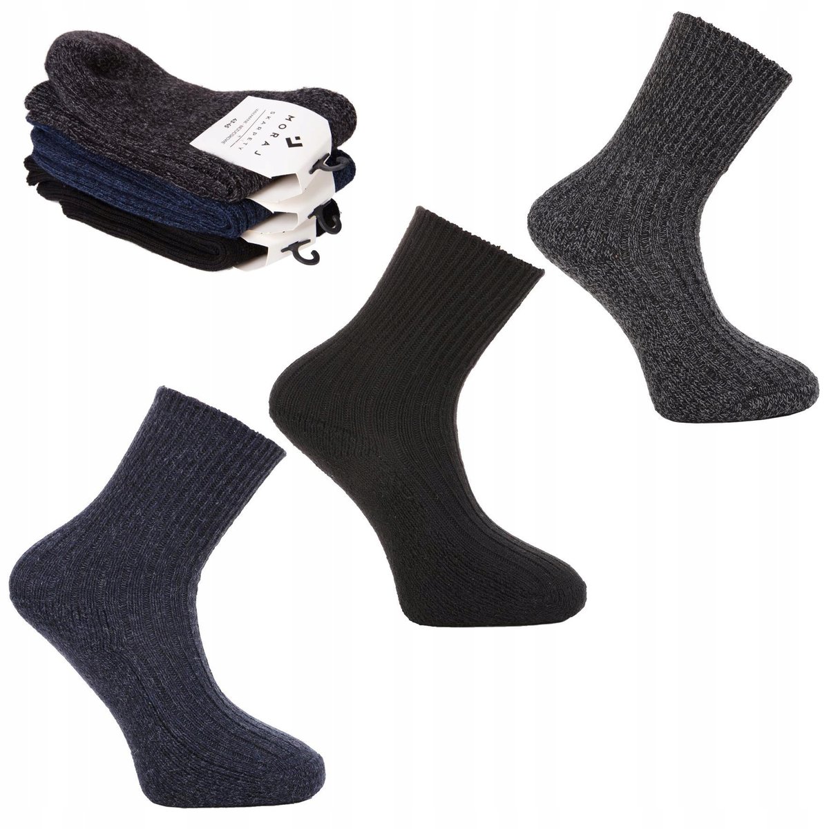 Skarpetki Męskie Długie Wełniane Bezuciskowe THERMO GRUBE MORAJ 43-45