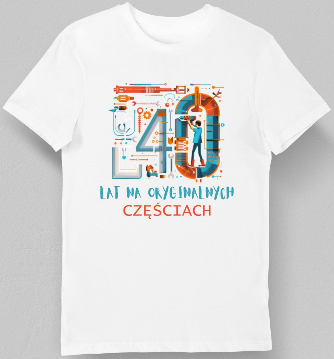 Koszulka 40 lat na oryginalnych częściach biała S