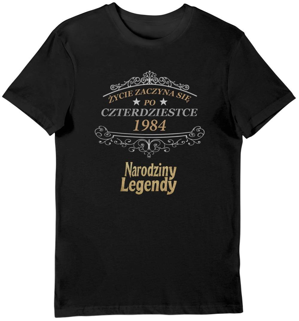 Koszulka 40 urodziny życie zaczyna się po czterdziestce narodziny legendy czarna prezent urodziny 3XL