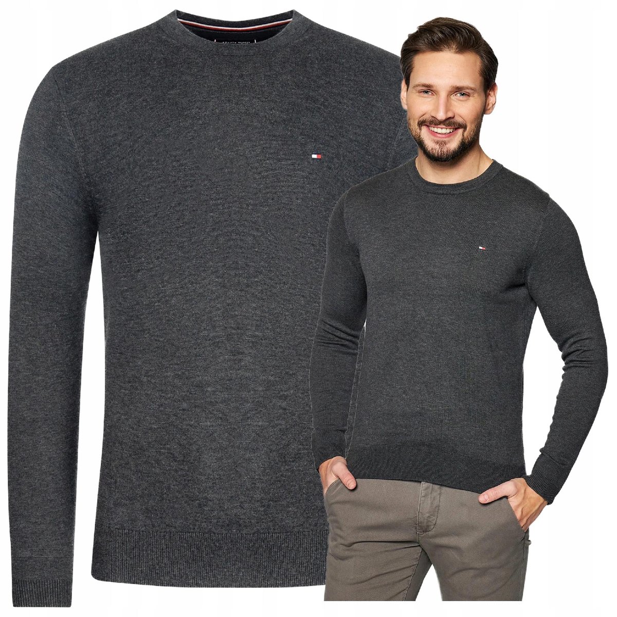 TOMMY HILFIGER sweter meski cneck szary piękny sweterek meski tommy TOMMY HILFIGER sweter meski cneck piękny szary sweterek meski tommy r.M