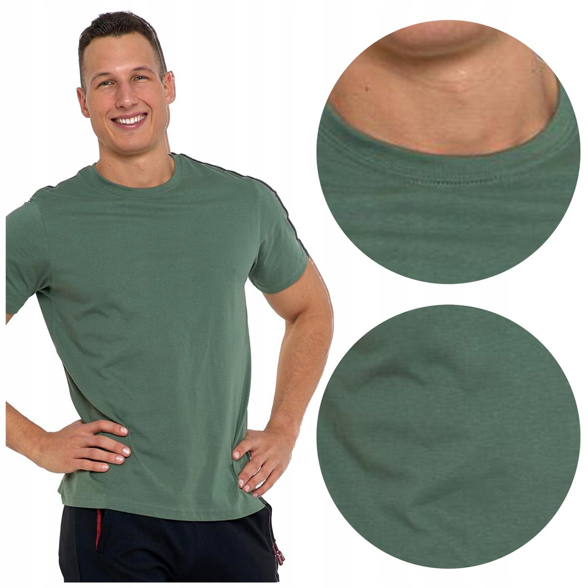 Khaki KOSZULKA MĘSKA T-shirt Bawełniany BASIC Gładka MORAJ r. L