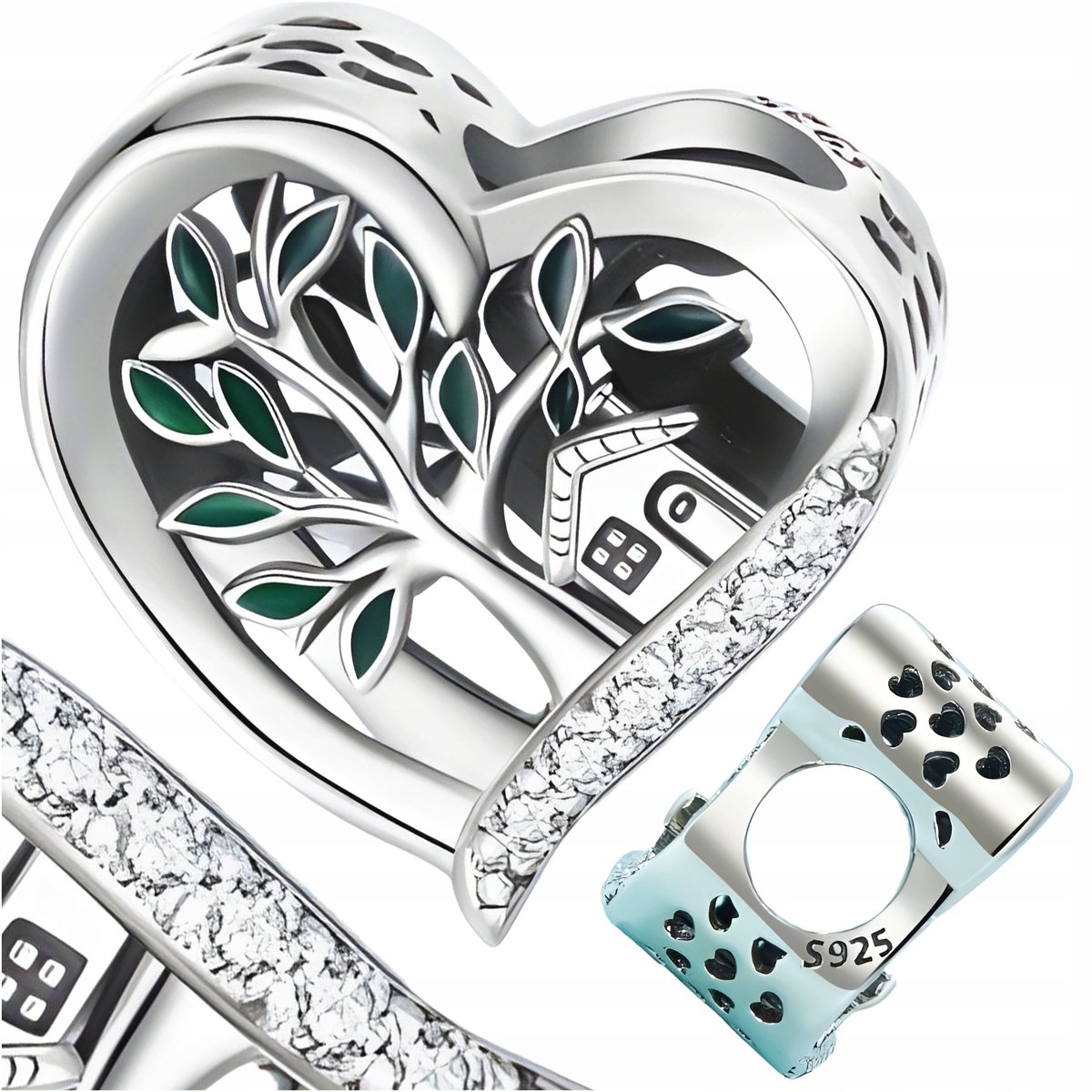 CHARMS Zawieszka Domek Drzewo Rodzina Serce Sweet Home SREBRO s925 Jakość
