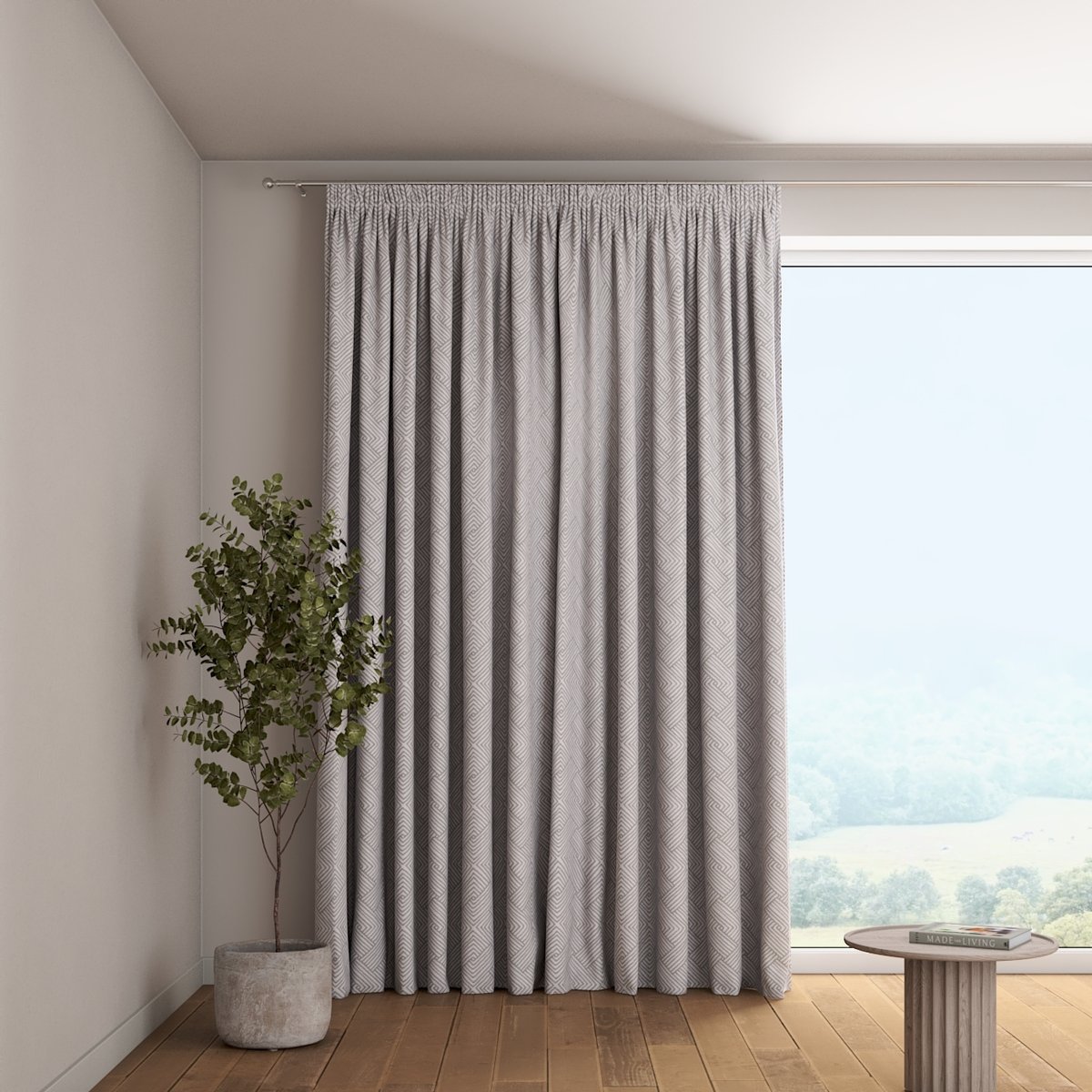 Zasłona na taśmie marszczącej 1 szt., szare wzory geometryczne, Sunny