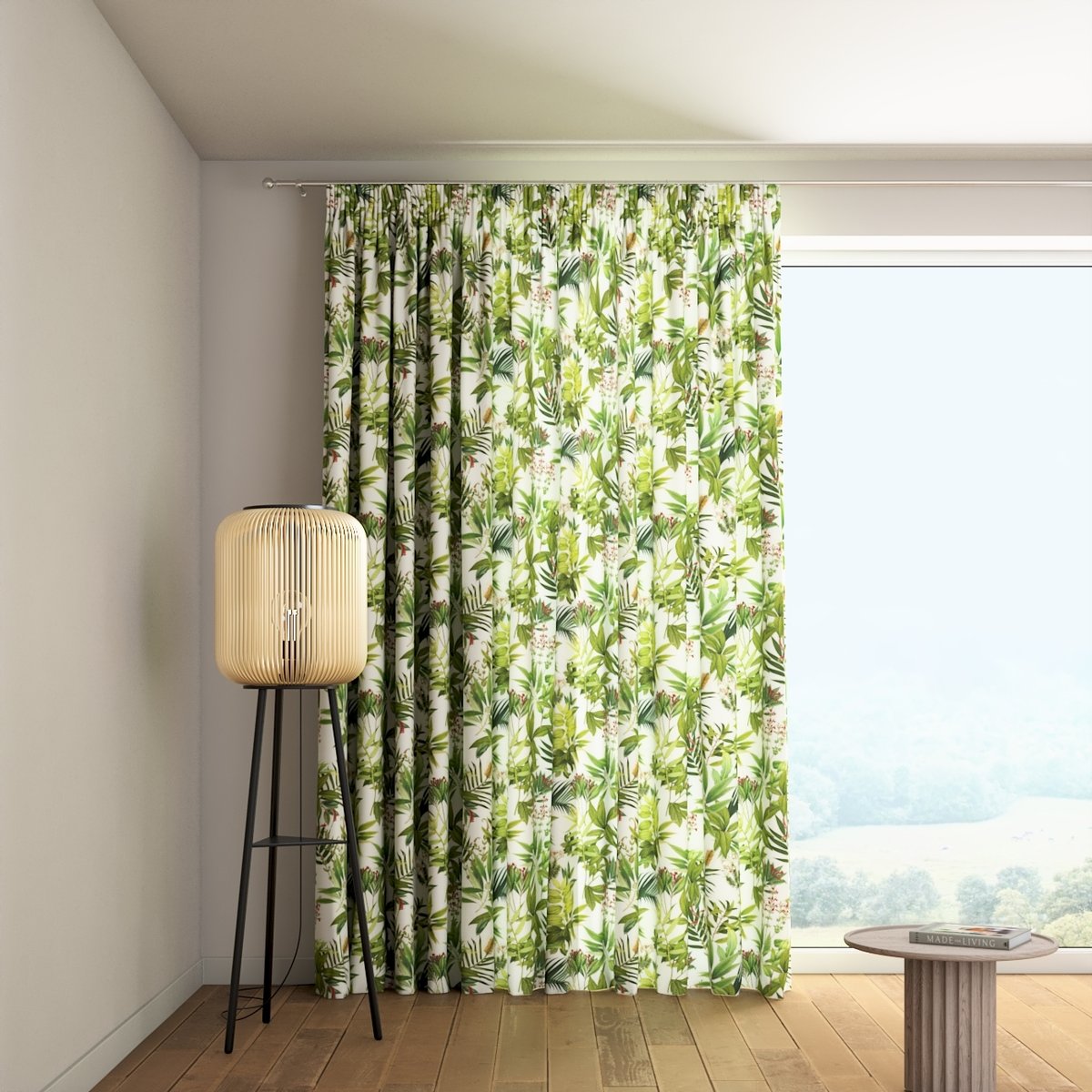 Zasłona na taśmie marszczącej 1 szt., zielono-czerwona roślinność na białym tle, Flowers