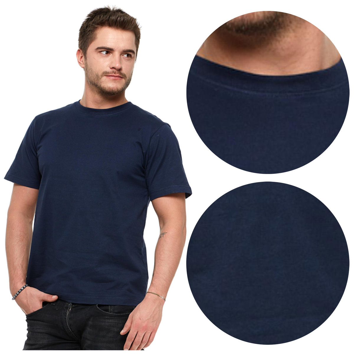 Granatowa KOSZULKA MĘSKA T-shirt Bawełniany BASIC Gładka MORAJ r. 3XL