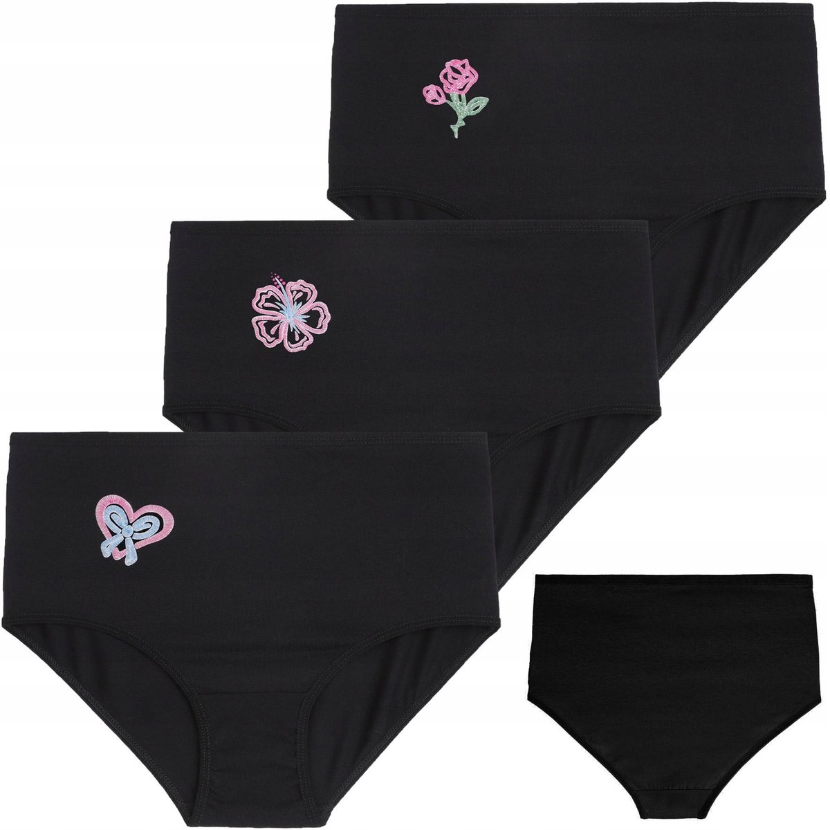 3x Czarne FIGI MAJTKI DAMSKIE z Wysokim Stanem Bawełniane MORAJ r. 2XL