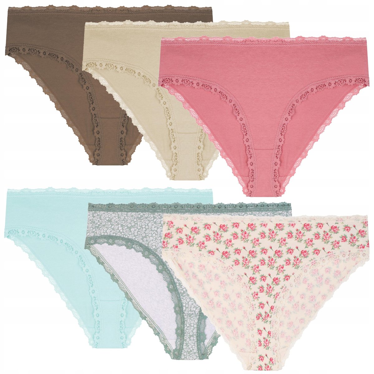 6x FIGI MAJTKI DAMSKIE Bawełniane Kobiece Zestaw 6 Pak Koronka MORAJ r. XL