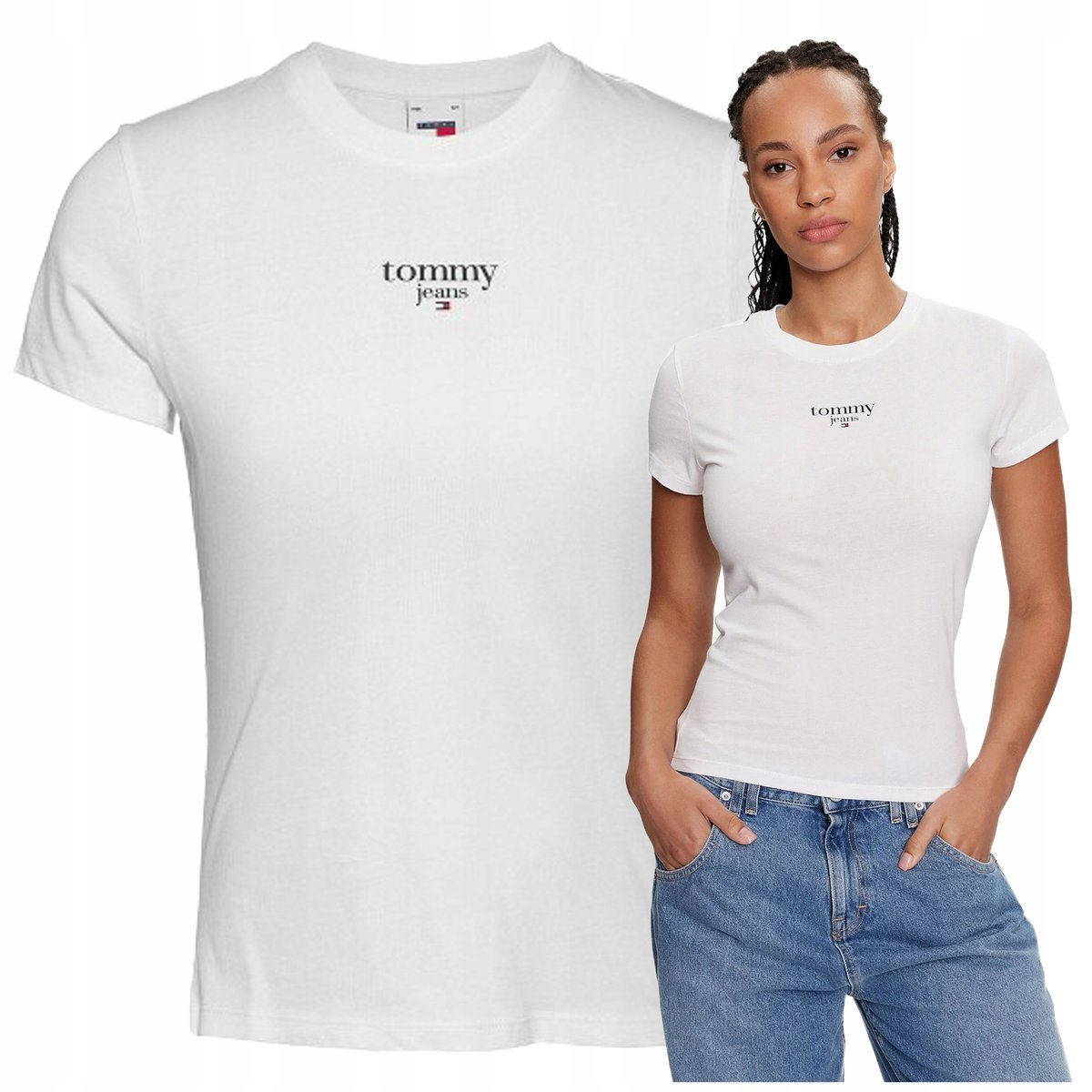 Koszulka T-shirt Damska Biała Bluzka Damska Tommy Hilfiger Jeans Logo Koszulka T-shirt Damska Biała Bluzka Damska Tommy Hilfiger Jeans Logo r.L