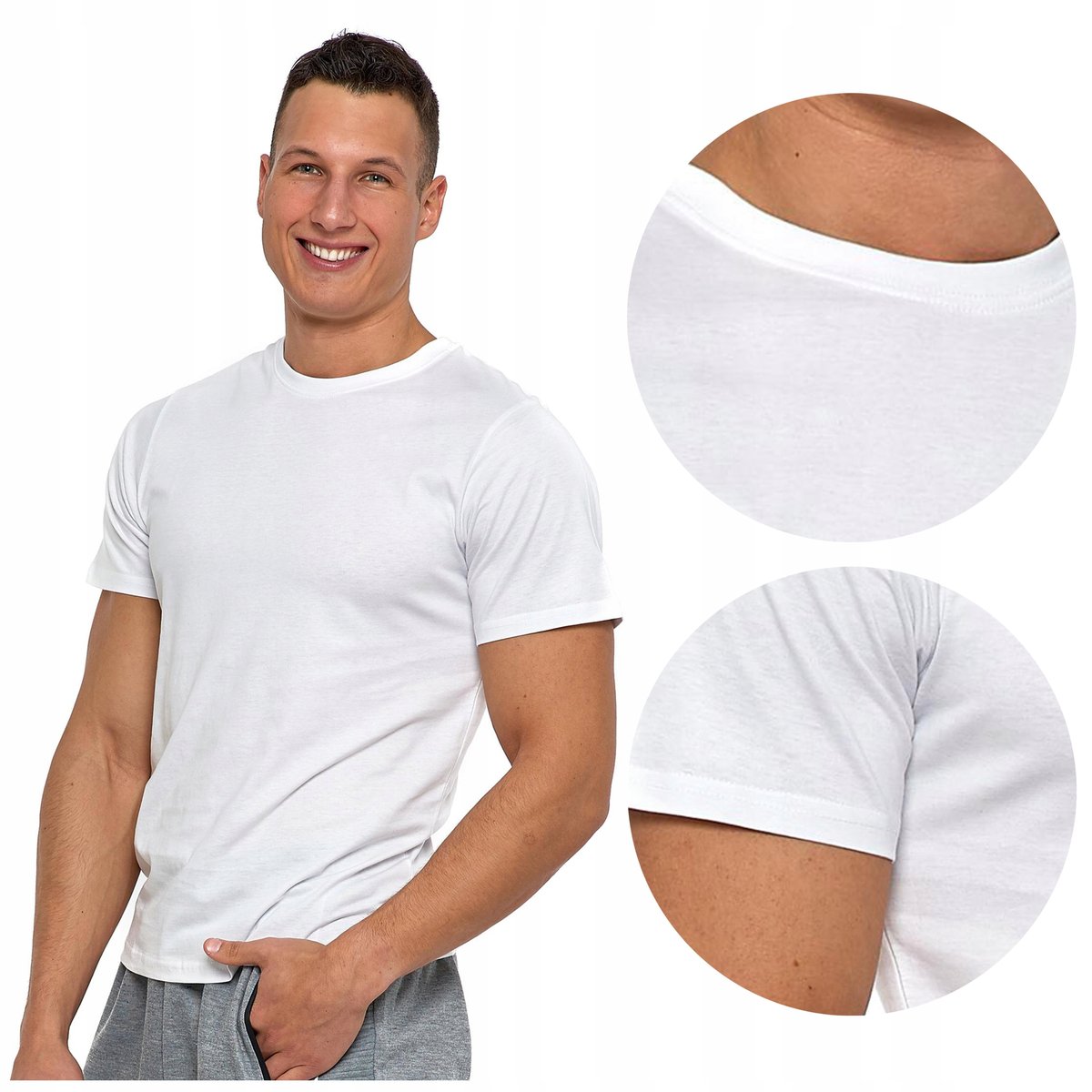 Biała KOSZULKA MĘSKA T-shirt Bawełniany BASIC Gładka MORAJ r. L
