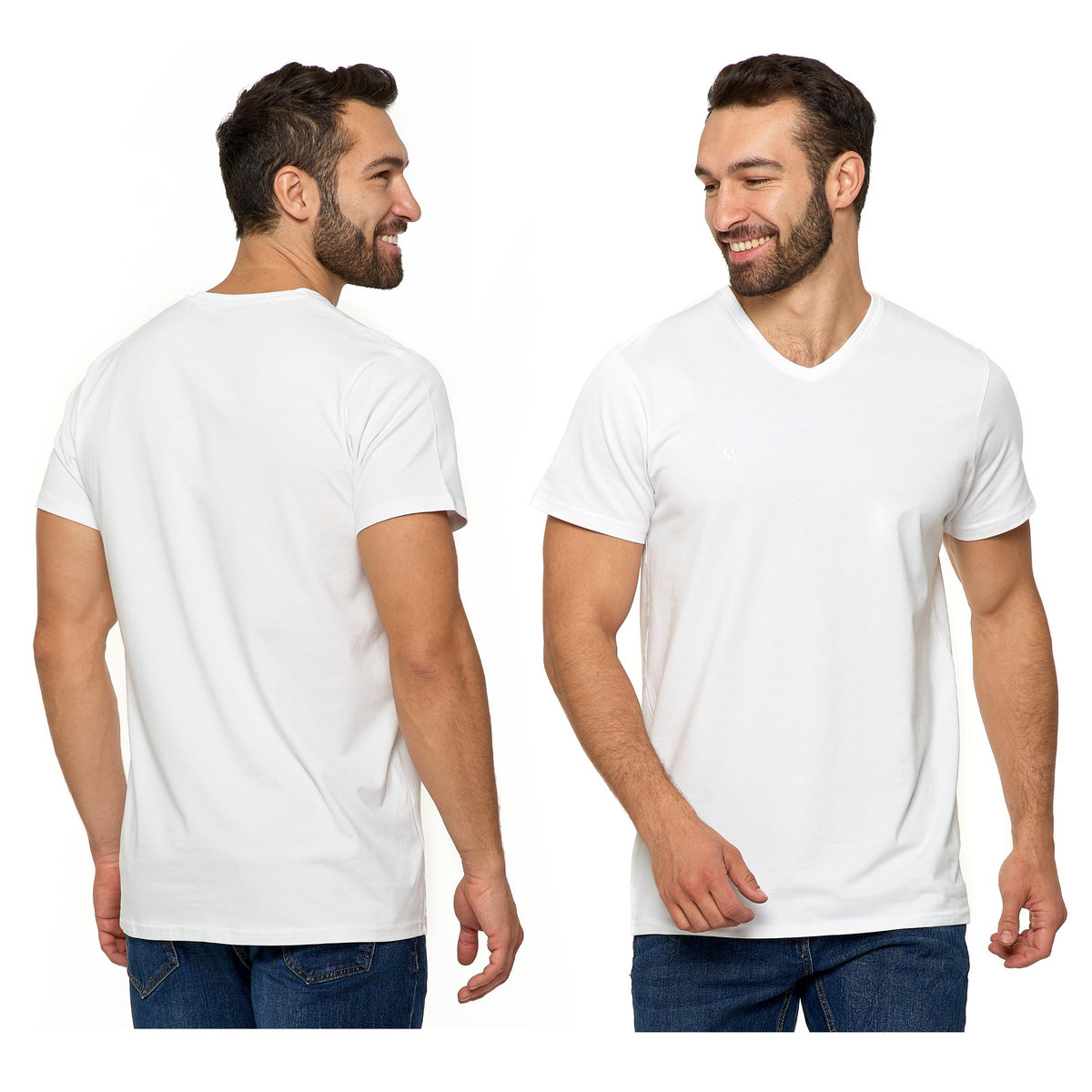 Biała Koszulka Męska T-shirt Serek Slim Fit r. M