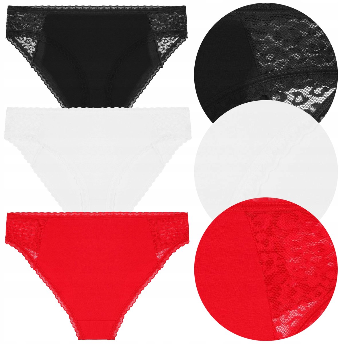 3x FIGI MAJTKI DAMSKIE Bawełniane Kobiece Zestaw 3 Pak Koronka MORAJ r. XXL
