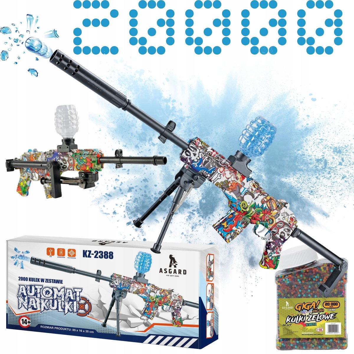 KARABIN ELEKTRYCZNY NA KULKI ŻELOWE WODNE PISTOLET AUTOMAT TŁUMIK ZESTAW