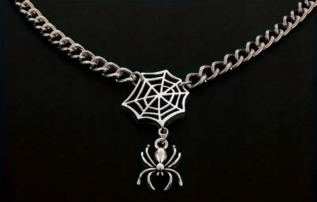 Naszyjnik łańcuszek pająk pajęczyna halloween Y2K
