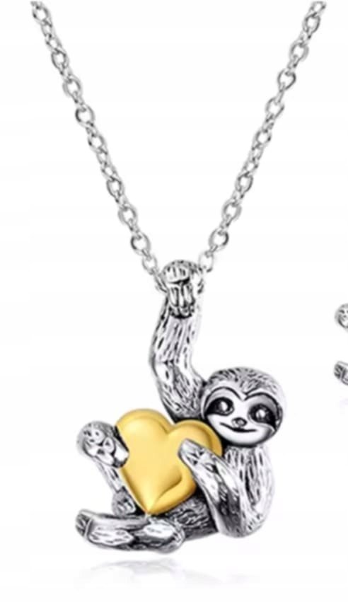 Naszyjnik wisiorek leniwiec z sercem złotym miłość serce love prezent