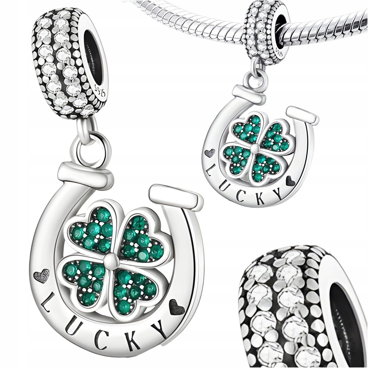 CHARMS Zawieszka KONICZYNKA Podkowa Szczęście LUCKY Najwyższa Jakość S925