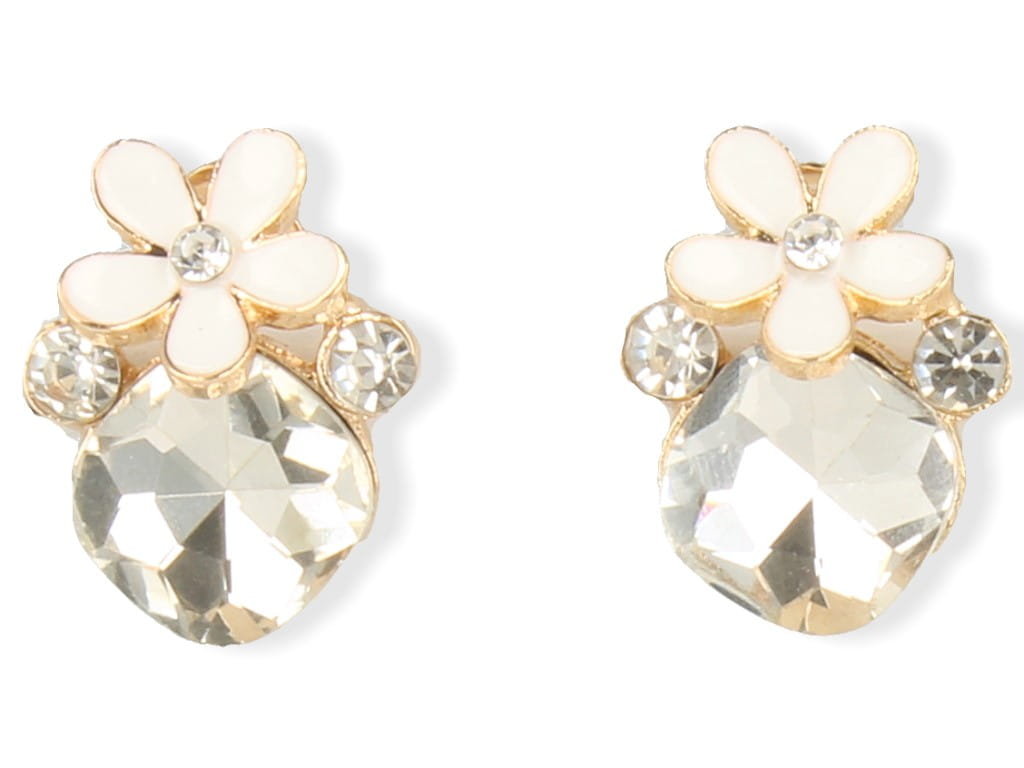 Klipsy do uszu złote misie z białą kokardką