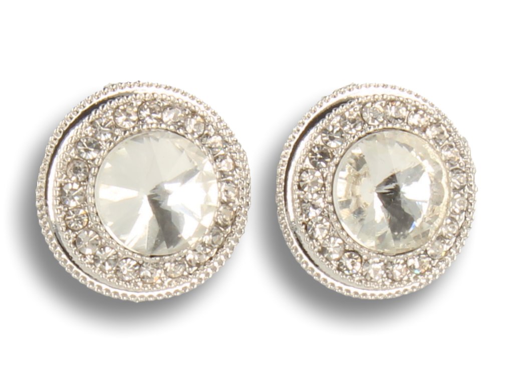 Klipsy do uszu srebrne, okrągłe z białą perełką i cyrkoniami