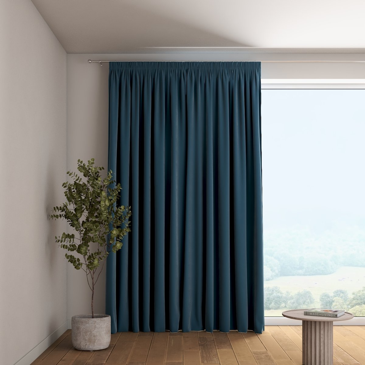 Zasłona na taśmie marszczącej 1 szt., pruski błękit, Velvet