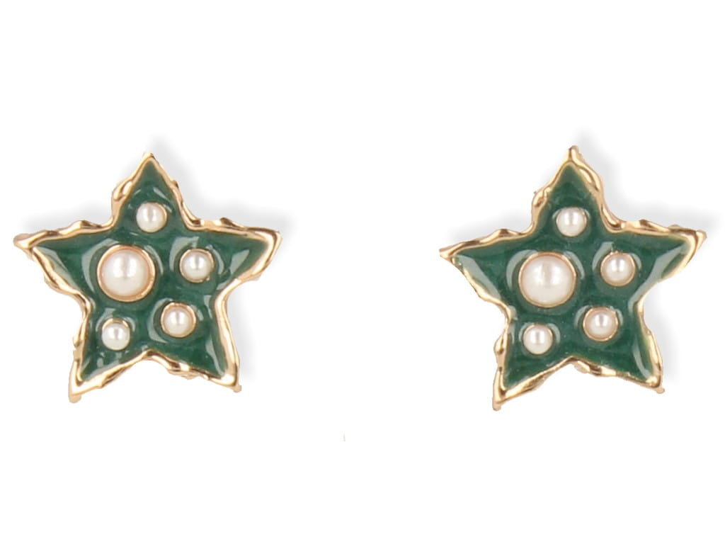 Klipsy do uszu zielone gwiazdki z perełkami