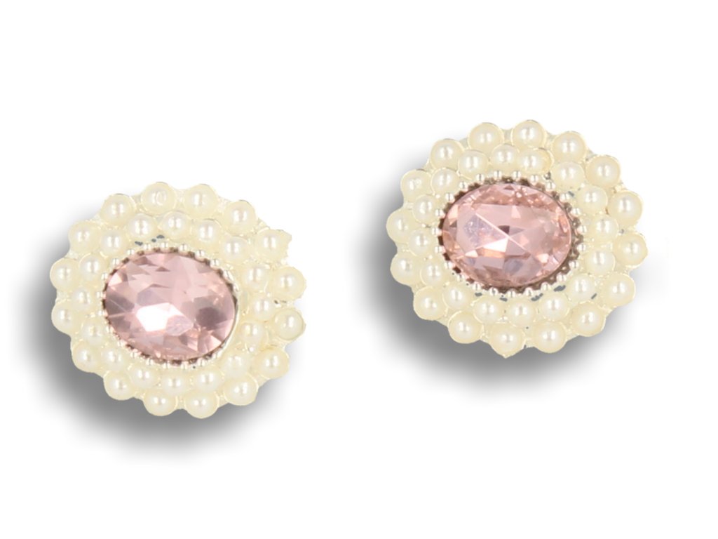 Klipsy damskie srebrne z białymi perełkami i różową cyrkonią