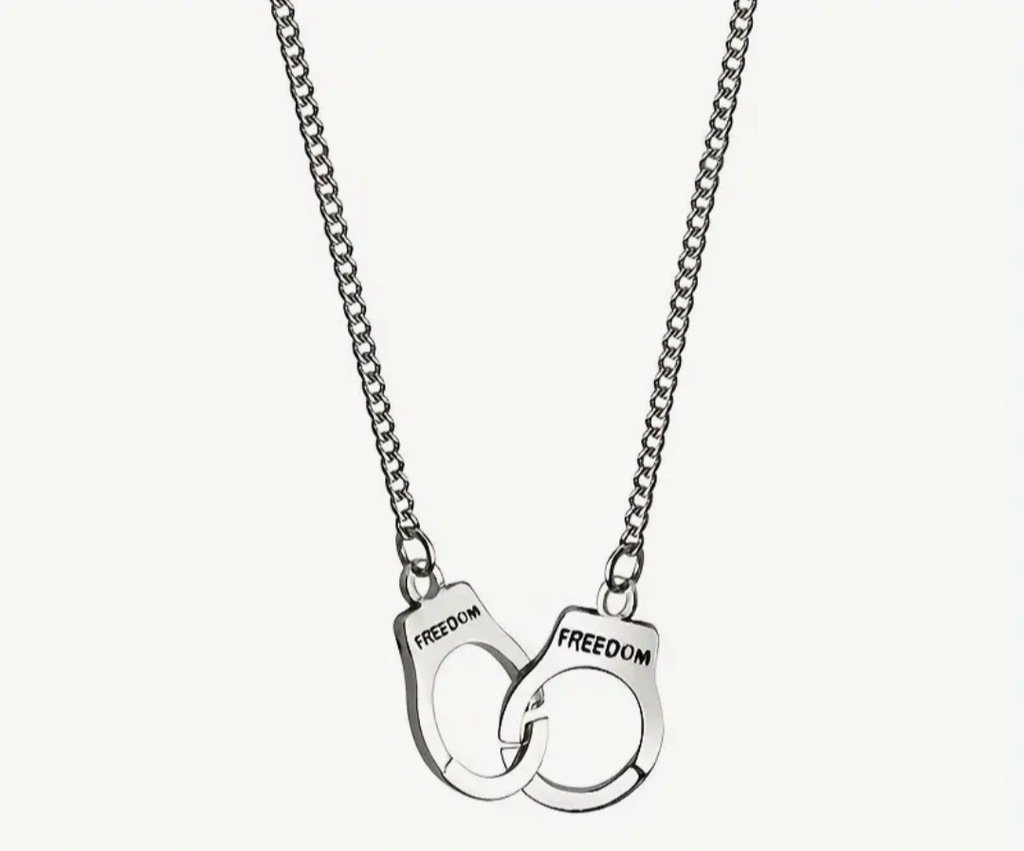 Naszyjnik wisiorek złączone kajdanki freedom srebrne prezent