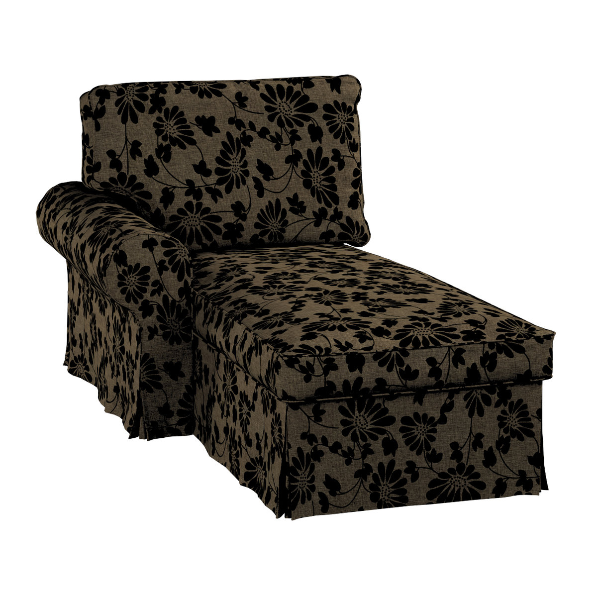 Pokrowiec na szezlong Ektorp lewy, czarne kwiaty na beżowym tle, 84 x 166 x 73 cm, Living II