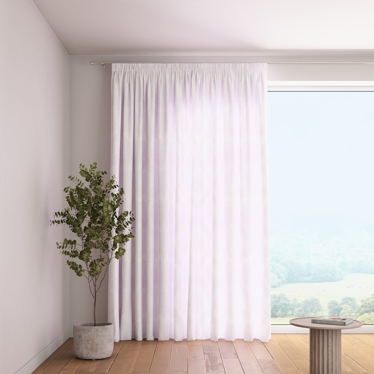 Zasłona na taśmie marszczącej 1 szt., liście akantu na białym tle , Damasco