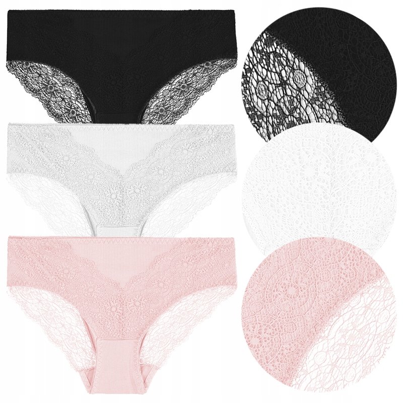 3x Koronkowe FIGI MAJTKI DAMSKIE Bawełniane Bikini z KORONKĄ r. S