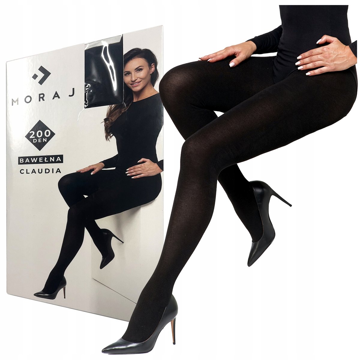 GRUBE Czarne Ciepłe RAJSTOPY DAMSKIE Bawełniane 200 DEN MORAJ r. 2