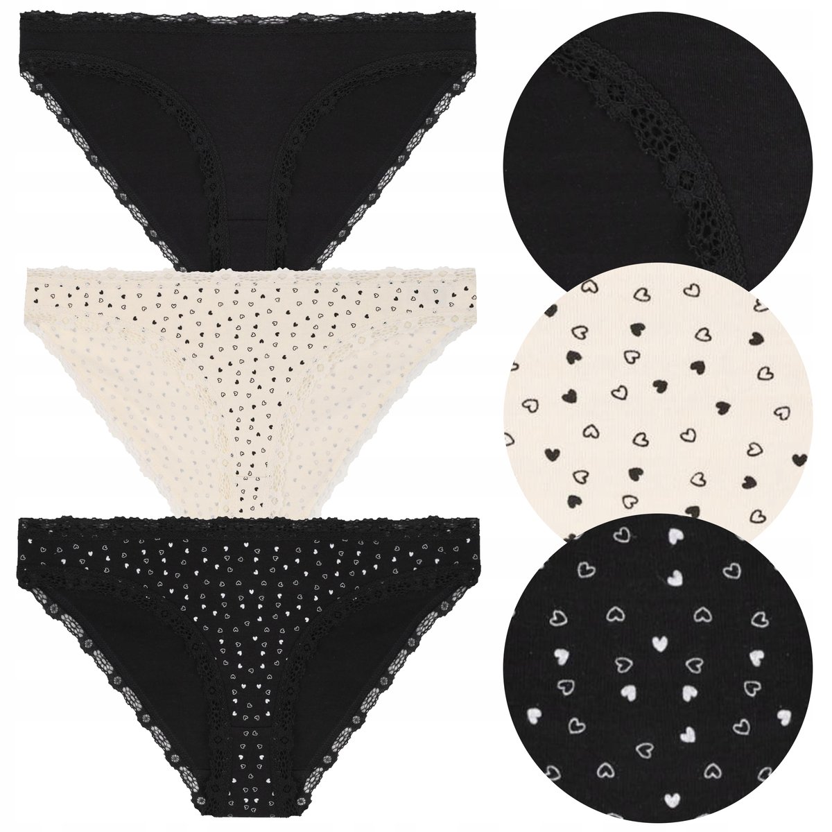 3x FIGI MAJTKI DAMSKIE Bawełniane Kobiece Zestaw 3 Pak Koronka MORAJ r. S