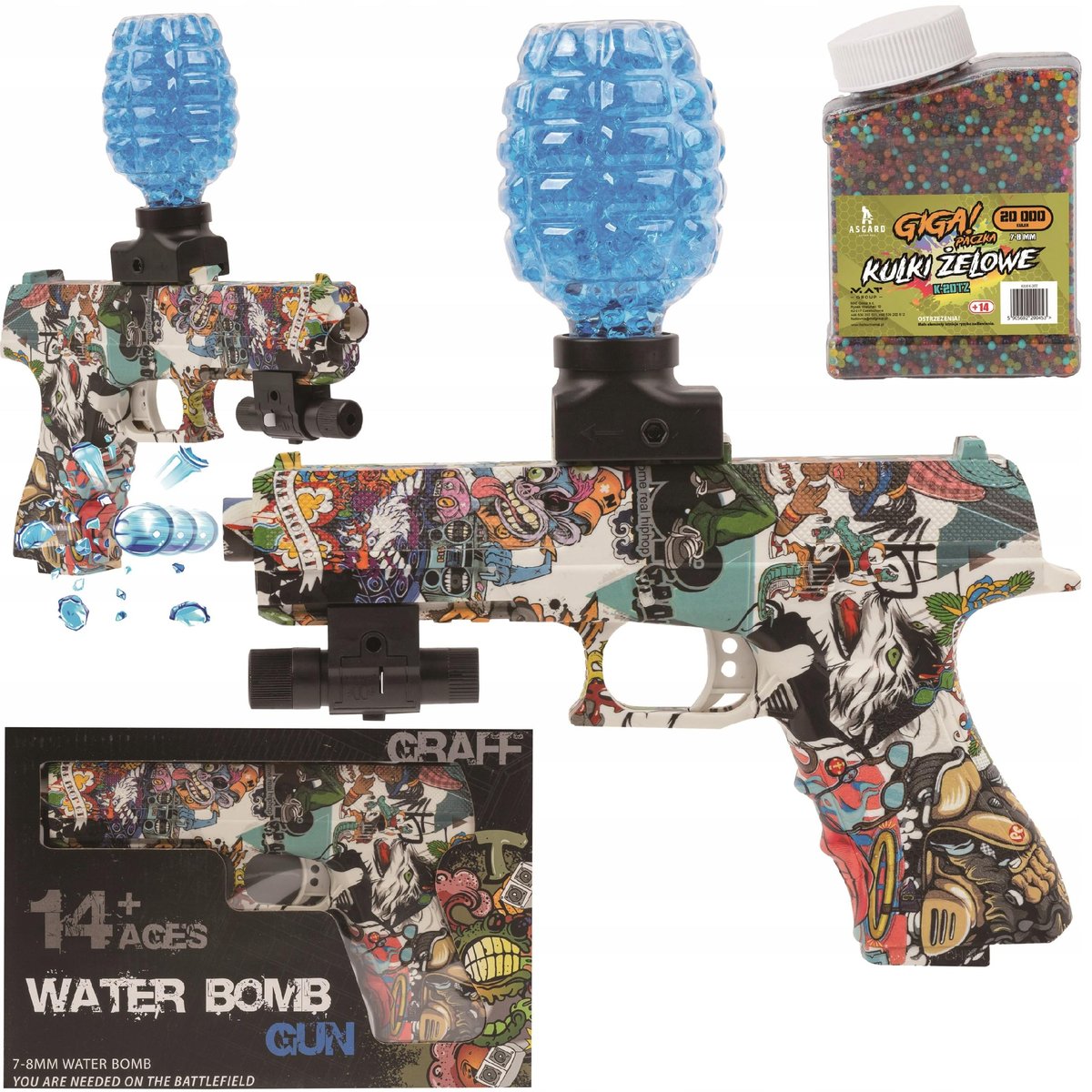 PISTOLET ELEKTRYCZNY NA KULKI ŻELOWE WODNE GLOCK AUTOMAT LASER ZESTAW