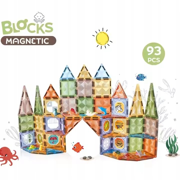 KOLOROWE KLOCKI MAGNETYCZNE PĹ‚ytki Zestaw Edukacyjne DLA DZIECI KOLOROWE