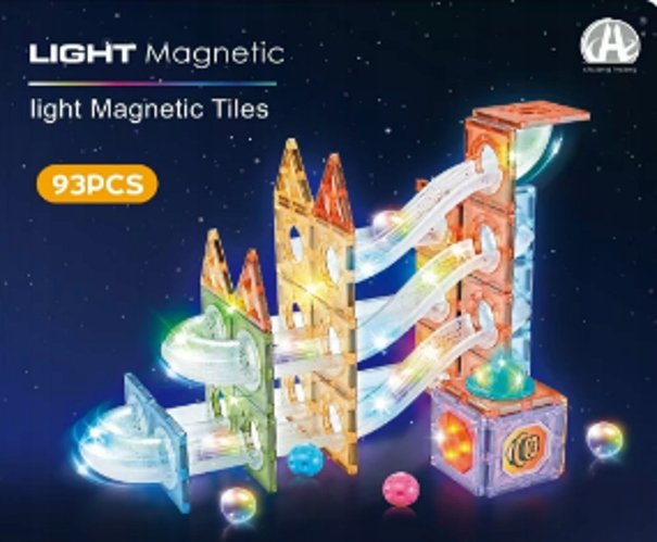 KLOCKI MAGNETYCZNE KONSTRUKCYJNE DLA DZIECI 77EL ŚWIECĄCE TOR KULKOWY
