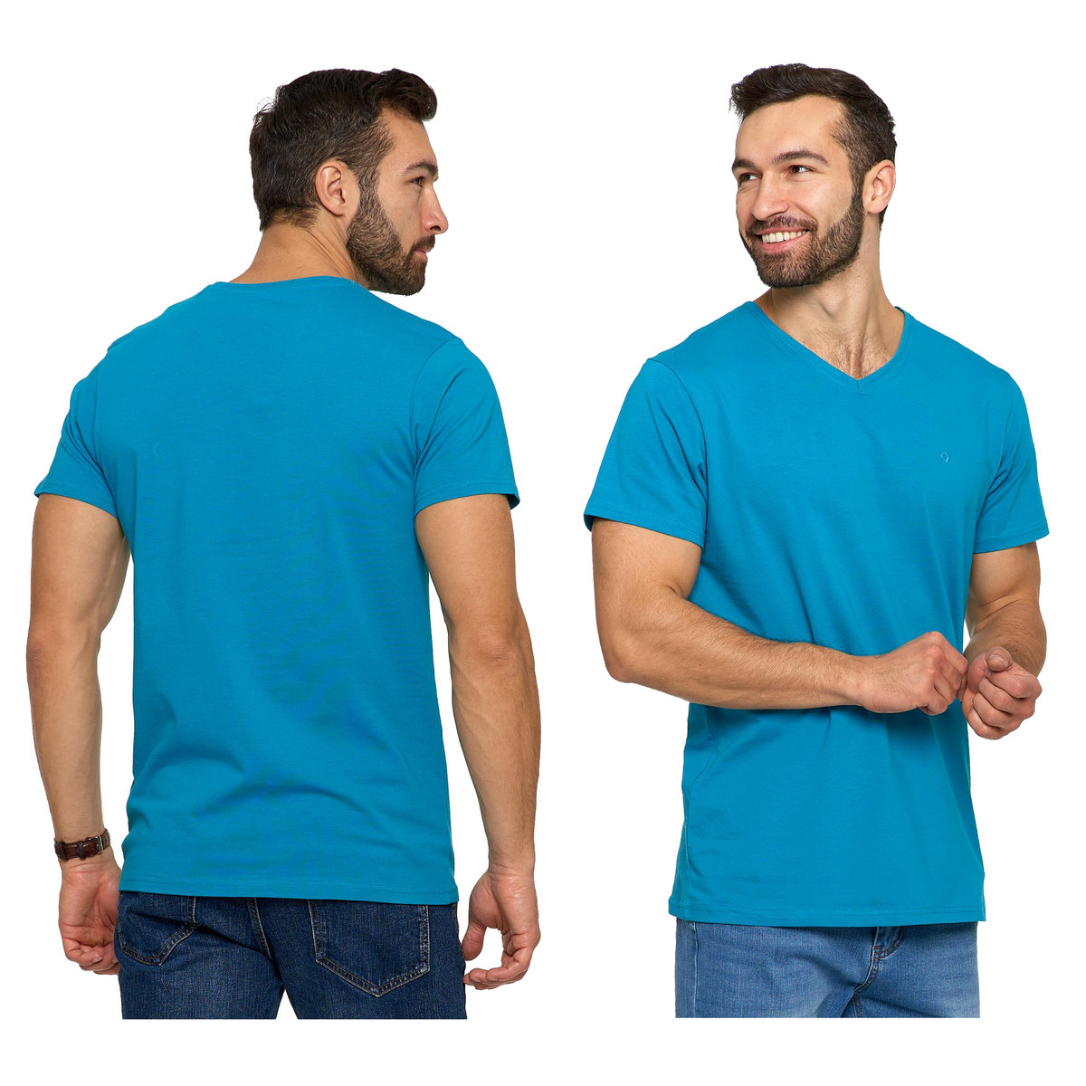 Turkusowa Koszulka Męska T-shirt Serek Slim Fit r. L
