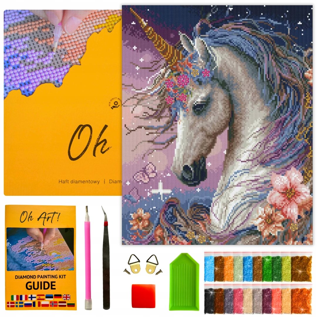Haft Diamentowy z ramą Jednorożec Obraz Mozaika Diamond Painting 40x50 cm