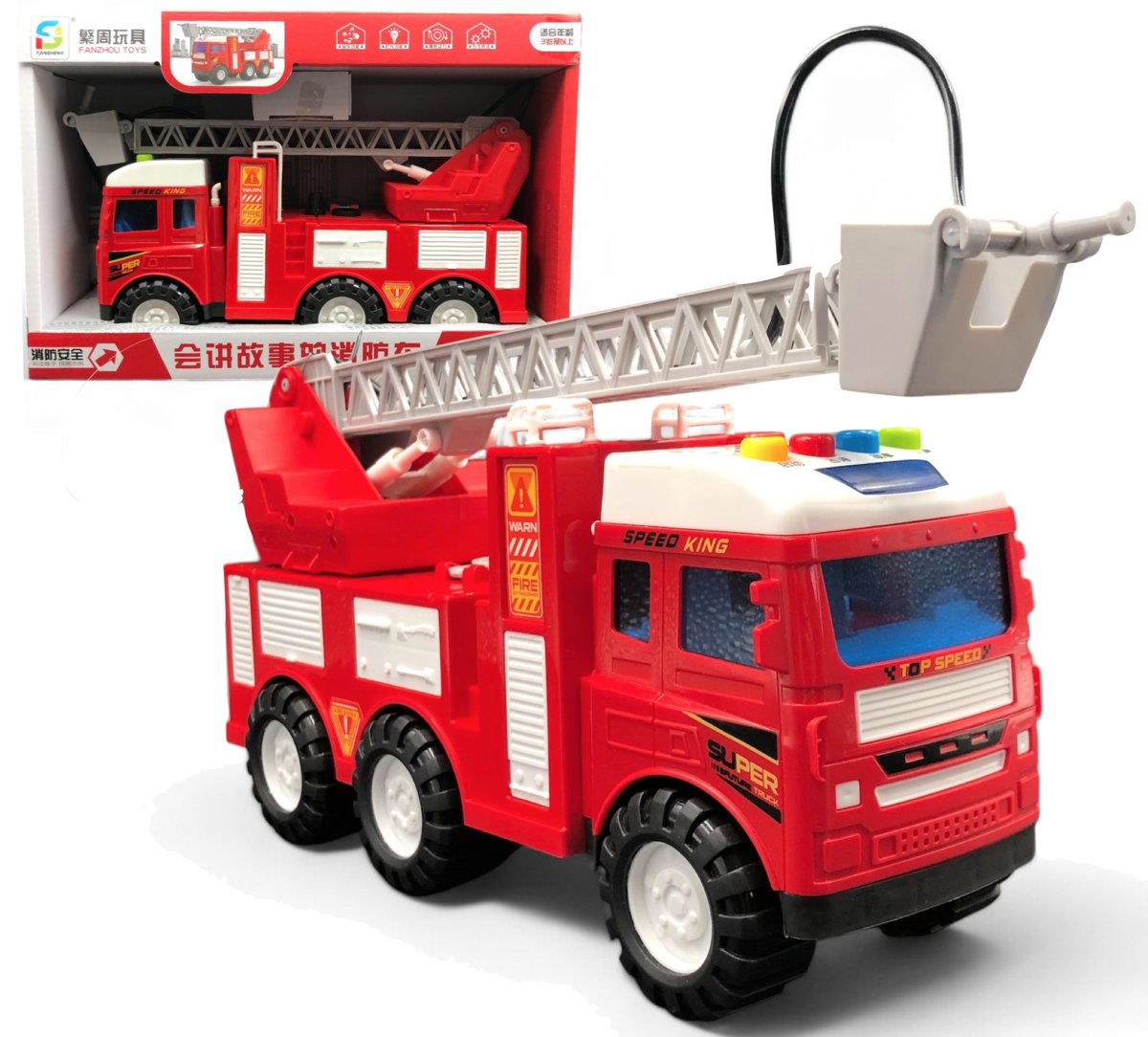 STRAŻ POŻARNA ZABAWKA DLA DZIECKA Z DRABINĄ, WODĄ, MUZYKĄ I ŚWIATEŁKAMI