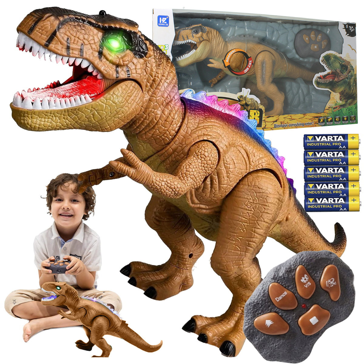 INTERAKTYWNY DINOZAUR ZDALNIE STEROWANY ROBOT LED + Baterie ZESTAW na Prezent Y458BZ