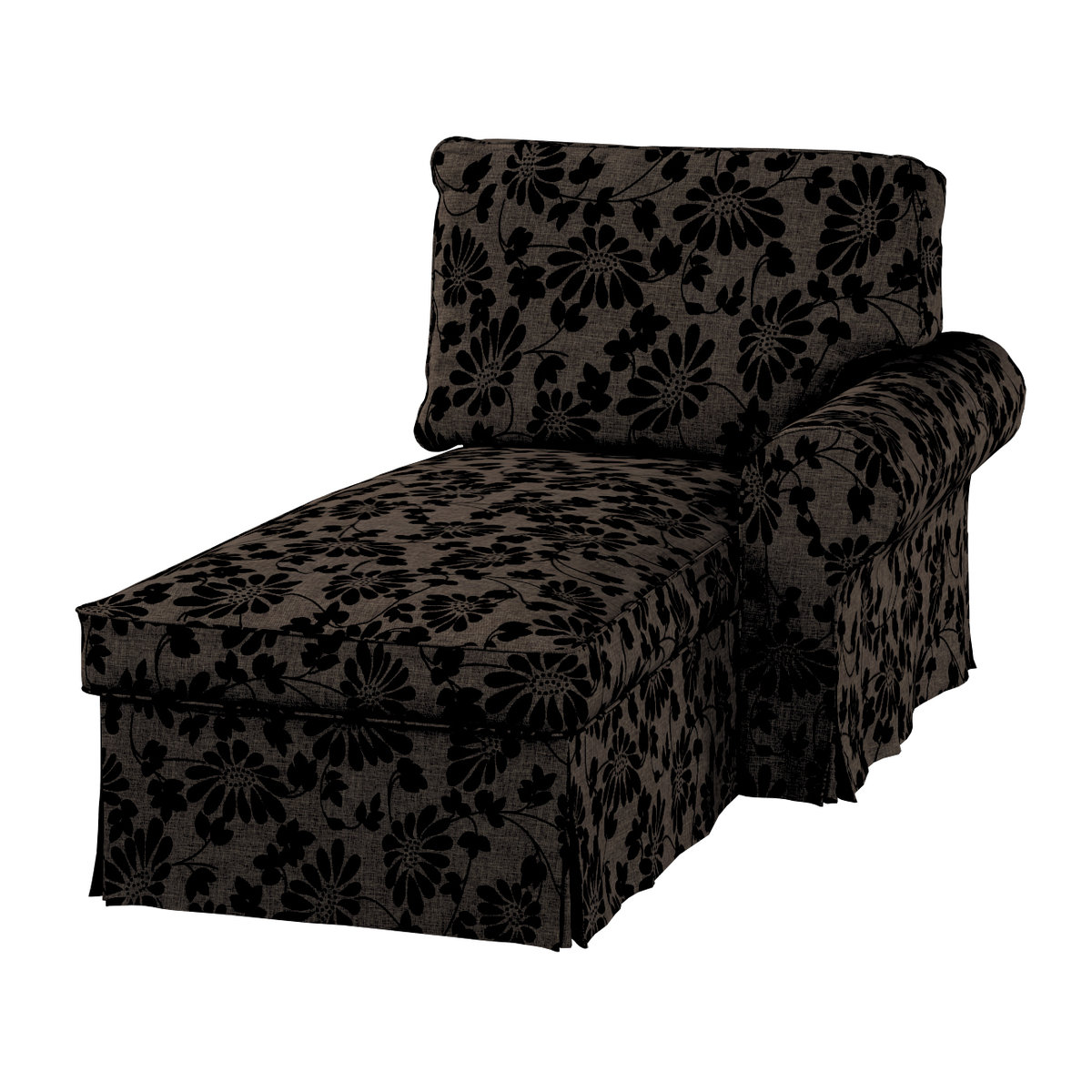 Pokrowiec na szezlong Ektorp prawy, czarne kwiaty na brązowym tle, 84 x 166 x 73 cm, Living II