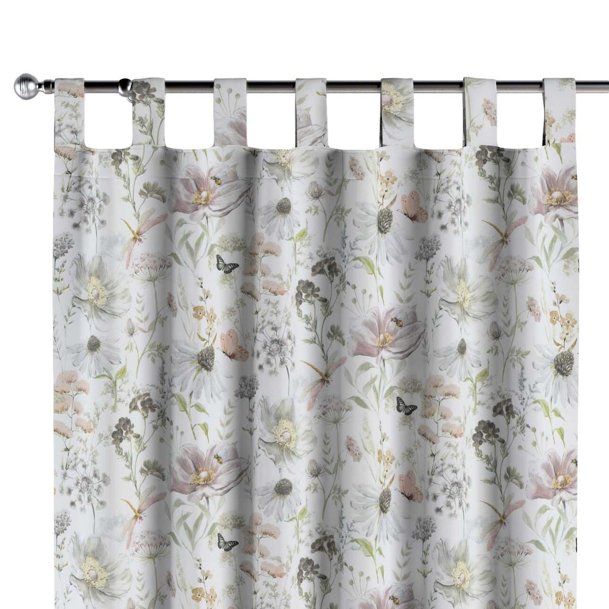 Zasłona na szelkach 1 szt., pastelowe kwiaty na białym tle, Gardenia