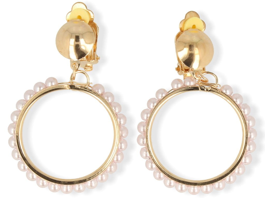 Klipsy do uszu wiszące małe złote z perłami