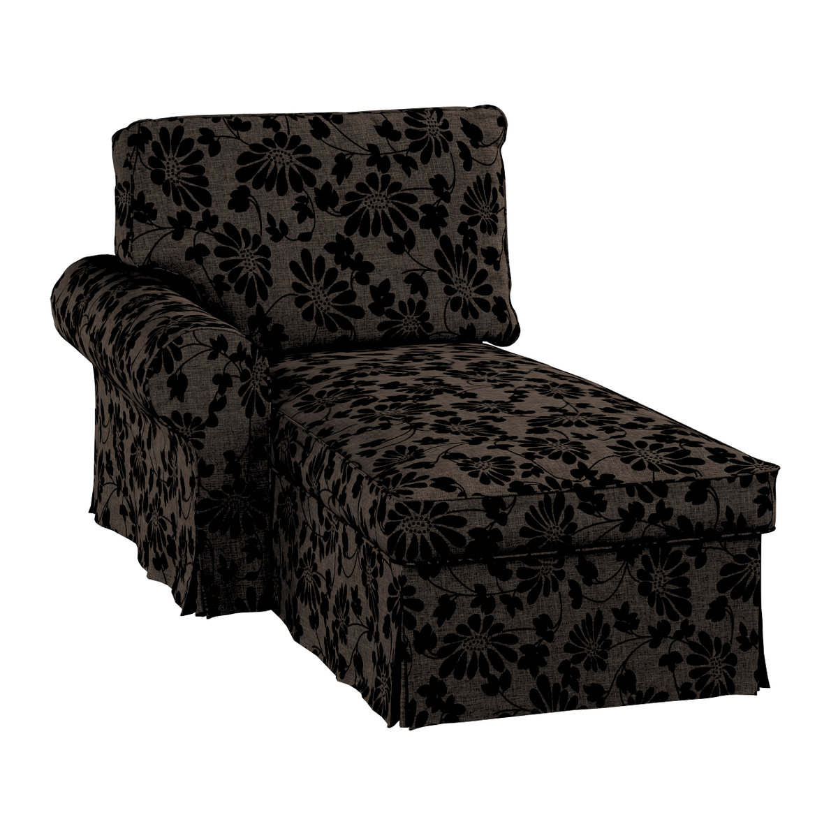 Pokrowiec na szezlong Ektorp lewy, czarne kwiaty na brązowym tle, 84 x 166 x 73 cm, Living II