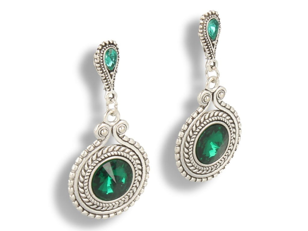 Klipsy do uszu okrągłe z zieloną cyrkonią