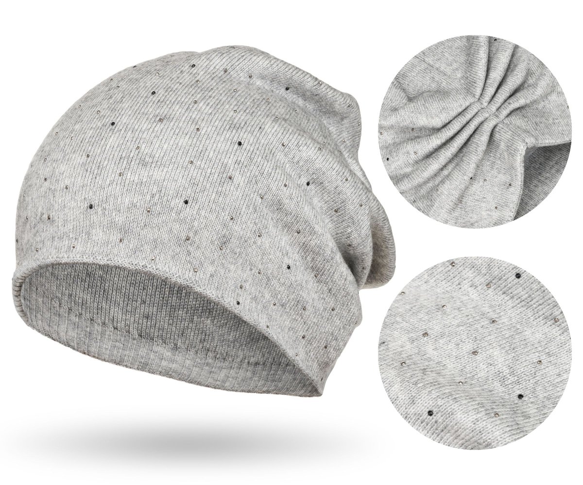 Szara czapka damska beanie PETERSON slouchy na jesień i zimę elegancka