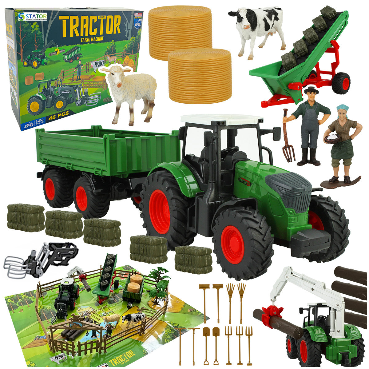 TRAKTOR Maszyny Rolnicze DUŻA FARMA Zwierzęta Figurki Zagroda + AKCESORIA Z2098