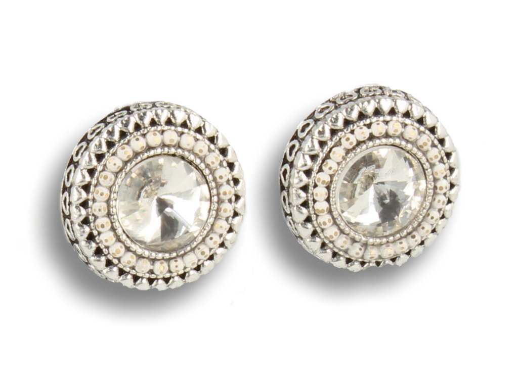 KLIPSY DO USZU SREBRNE OKRĄGŁE Z BIAŁYM KRYSZTAŁKIEM