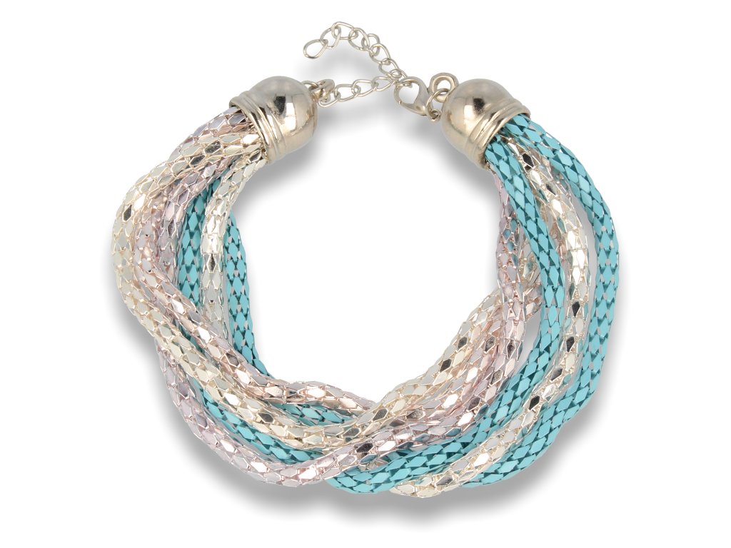 Srebrno Turkusowa Bransoletka damska 6 łańcuszków